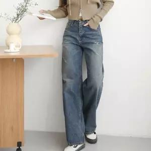 여자 스크래치 구제 논스판 일자 청바지_3