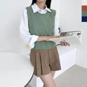 여자 겨울 모던 학생 출근 케이블 니트 조끼_3