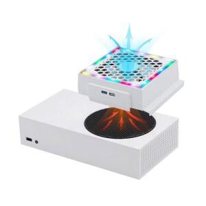 Xbox Series S용 맥바젤 냉각 팬, RGB LED 디스플레이, 저소음, 추가 USB 포트 2개, S 콘솔 전용 3단계 조절 가능 외부 쿨러 팬 - 흰색