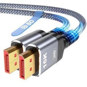 하이윙 80Gbps 디스플레이포트 케이블 2.1 6.6FT, 16K@60Hz, HDR10 땋은 4K@240Hz, 게이밍 5090, 7900XTX와 G-Sync FreeSync 코드, 8K@120Hz, 가능 DP AMD 1.2a, PC, 16K DSC 모니터 호환