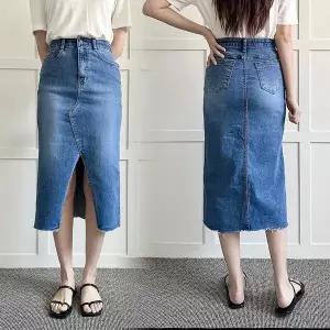 빅사이즈청치마 P416L507 앞트임컷팅데님스커트 LO (38837810A)