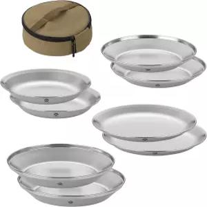 캠핑문 캠핑 접시 8팩 세트 샐러드 사이드 디너 야외 식기 스테인리스 스틸 캔버스 케이스 S397-2S