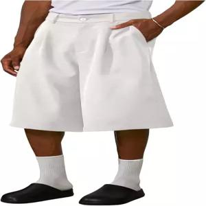 OYOANGLE 남성 플리츠 크롭수트 루즈 반바지 솔리드 스트레이트 레그 여름 신랑 캐주얼 드레스