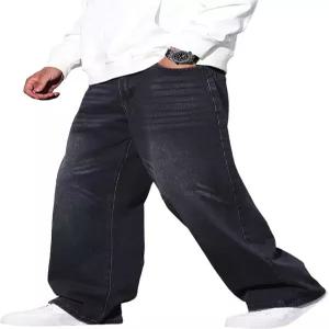 QGRSWBC 남성 배기 청바지 루즈핏 데님 진 와이드 레그 힙합 팬츠 Y2K 스케이터 스트리트웨어