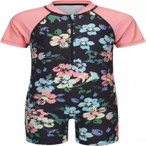 소녀 반팔 래쉬가드 원피스 수영복 지퍼 앞 자외선 차단 3-16년