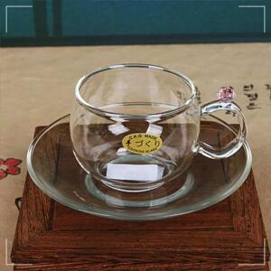 [2개구성] 치카오 핑크장미 손잡이 받침세트 120ml 유리티포트 다도구 QW15A34E