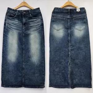 빅사이즈청치마 S804L409 워싱포인트데님롱스커트 LO (20242727A)