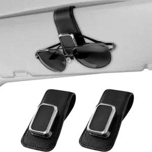 BMLEI 한 손 조작 가죽 선글라스 클립 2팩 내구성 안경 홀더 및 티켓 카드 오토 인테리어 자동차 바이저