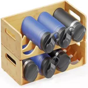 라벨이 부착된 스페이스에이드 대나무 물병 정리함 캐비닛용 주방 팬트리 보관함 홈 컵 및 와인 병 홀더