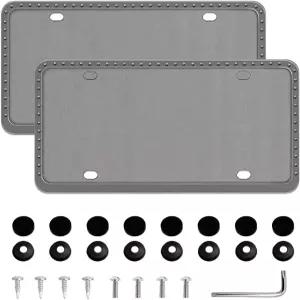 큐우엔 실리콘 번호판 프레임 커버 볼트 와셔 캡이 있는 2팩 브래킷 홀더 범용 미국 외장 자동차 액세서리