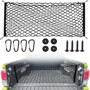 트럭 침대 화물망 신축성 픽업 SUV 트렁크 자동차 및 트레일러용 후크가 있는 51.2x17.8인치 탄성 저장망