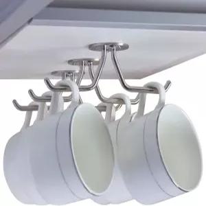 심플리톰 머그 후크 언더 캐비닛 커피 컵 정리함 천장 보관 걸이에 사무실 카페 바 주방 도구(3팩 SUS304