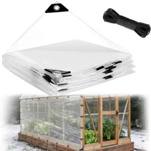 8x12피트 길이의 소형 온실용 눈물 방지 투명 방수 - 5백만 방풍 온실 플라스틱 커버를 그로밋 및 로프로