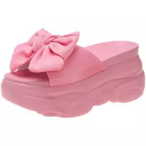 여성 통굽 슬리퍼 바캉스 샌들 교사용 리본 키높이 스트랩