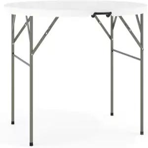 플래시 가구 프리먼 4인치 원형 플라스틱 접이식 손잡이 실내/외 행사용 테이블 흰색