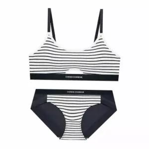 [매장정품] 코데즈컴바인 이너웨어 러 스트라이프 골지 스포츠브라팬티 세트_네이비