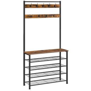 후브로 홀 트리, 신발장이 있는 코트 검은색 BF80MT01G2 후크가 산업용, 9개의 보관 벤치가 및 갈색 소박한 입구용 정리함, 튼튼한, 랙, 옷장, 신발 5단계