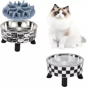 슬로우 피더 와이드 레이즈 스테인리스 스틸 고양이 접시 플라스틱 스탠드 실리콘 푸드 디스펜서 휘슬러