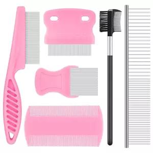 개와 고양이를 위한 6팩 벼룩 빗 미세하고 넓은 이빨 스테인리스 스틸 이쑤시개 진드기 제거 도구 눈물