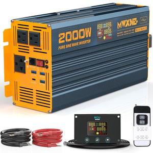 MWXNE 2000W 순수 사인파 파워 인버터 DC 12V ~ 110V 120V AC, 4개의 고속 충전 USB 포트 및 3개의 AC 콘센트 인버터, LCD 디스플레이 리모컨이 장착된 차량용 RV 트럭