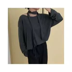 나야홍 빅사이즈 512 홀릭보트넥스카프긴팔티 DMOT535