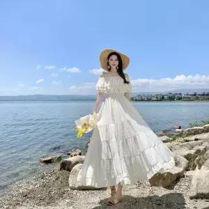 원피스 치마 롱 여성 바캉스 여행 해변 윈난 보트넥 빅 쉬폰 시솽반나 KS1