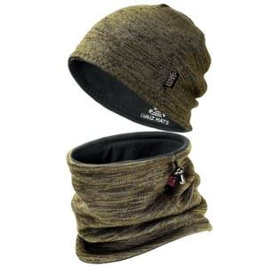 남성용 겨울 비니 모자 스카프 니트 두꺼운 플리스 안감 스컬 넥 스키 따뜻한 세트 워머 방풍 페이스 캡 게이터