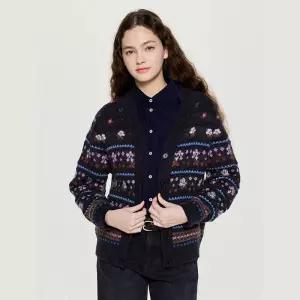 백화점 헤지스 레이디스 알파카 블렌디드 플라워 패턴 가디건 HW5D005