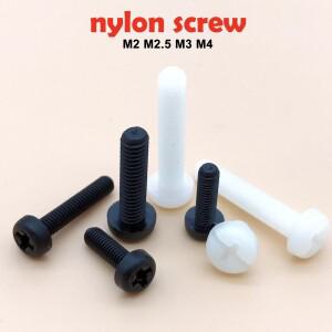 50pcs  M2 M2.5 M3 M4  검정 흰색 나일론 플라스틱 호환 팬 헤드 크로스 라운드 나사 볼트 길이 5mm-25mm