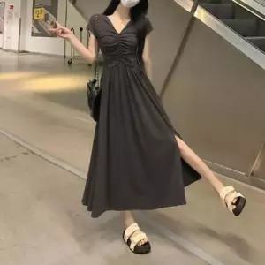 [옷은날개] 이지 걸스 브이라인 하프슬리브 롱버전 미니드레스