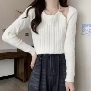 [의류] 레이디스 홀터넥 숏재킷 트위스트시그니처 니트웨어