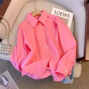 핫핑크 긴팔 데일리 오피스 분홍색남방 브라우스