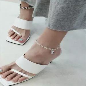 S5128 여성 심플 스마일 팬던트 볼드 체인 발찌 데일리 은발찌 실버 925