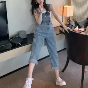 [옷은날개] 청 오버롤 멜빵팬츠점프수트 점프수트 캥거루 청바지 주머니 모던 오버롤 서스펜더
