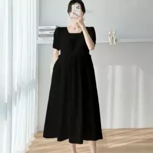 스퀘어 롱 임부치마 데일리 반팔 허리끈조임 원피스