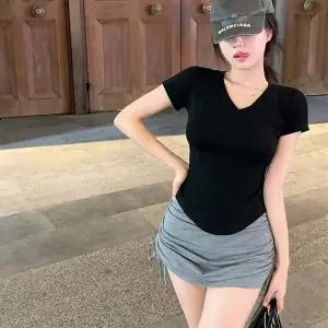 [셀러에이드]여자 반팔티 브이넥 포켓 데일리티셔츠