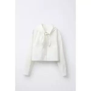 ZARA 탈부착 스카프 크롭 셔츠 - 스크래치 화이트 {WLM}