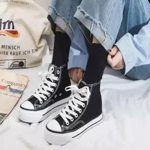 여자 2컬러 통굽 하이탑 캔버스화 캐주얼 단화 운동화 WFFWXXE