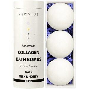 오트밀 밀크 허니 에센셜 오일이 함유된 크리미 콜라겐 버블 목욕 폭탄 고급 선물 건조한 피부 영양이 가득한 행복한 스파에 빠져보세요