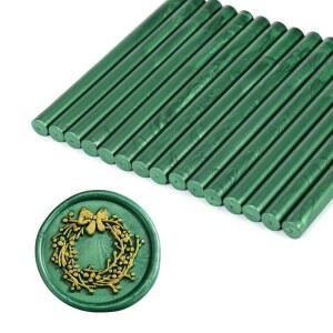 왁스 씰 스탬프를 위한 Yoption 15피스 글루건 씰링 스틱, 청첩장, 카드, 봉투(메탈릭 그린)에 적합합니다