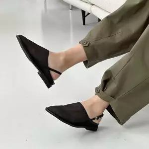 [하프클럽/]메쉬소재 유니크 시스루 발등커버 로우굽 슬링백샌들