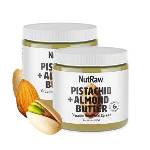 견과류 피스타치오 아몬드 버터, 2팩(8온스 병) u2013 피스타치오 아몬드 스프레드 6g 식물성 단백질 u2013 청정 성분 견과류 버터, 텐 프리, 설탕 무첨가, 씨앗 오일 무첨가