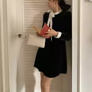 [하프클럽/]벨벳 스트랩 리본 배색 원피스 NM-0194