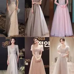 리본 포인트 핑크 이브닝 드레스 셀프웨딩 오프숄더 촬영용 A라인