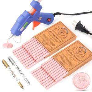 왁스 씰 키트, 글루건이 포함된 와솔 40Pcs 핑크 씰링 스틱 + 스탬프용 2Pcs 펜, 청첩장, 생일 카드, 봉투, 선물 포장(진주 핑크)에 적합합니다