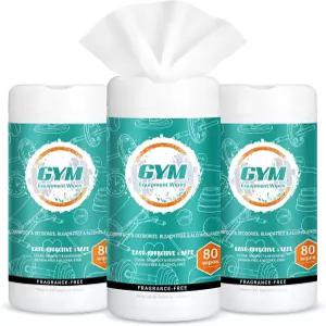 Threlaco 3팩 피트니스 장비 물티슈 240개 체육관 요가 매트 클리너 무향 펠로톤 사이클 자전거 홈 오피스