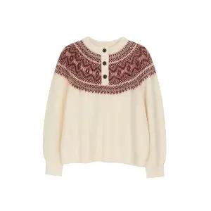 레코브2컬러배색라인 버튼 스웨터 LK31E1KN905X2250244