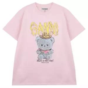 핑크 테디베어 프린트 티셔츠 A1050074-868