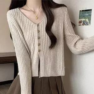 [라일리여성의류] Rly 여성 골지 브이넥 크롭 가디건 데일리룩