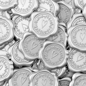 아이비만 50개 엠보싱 왁스 씰 스티커, 실버 하트와 올리브 브랜치 셀프 접착 봉투 선물 포장, 청첩장, 축하 카드, 크리스마스에 적합